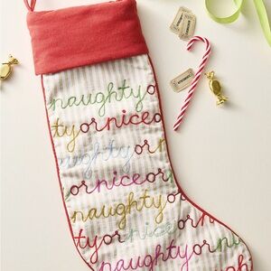NEW Anthropologie Marlise Naughty or Nice Christmas Stocking NWT